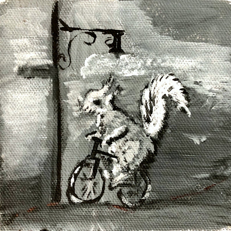 Squirrel on a Bike/original painting on canvas image 2