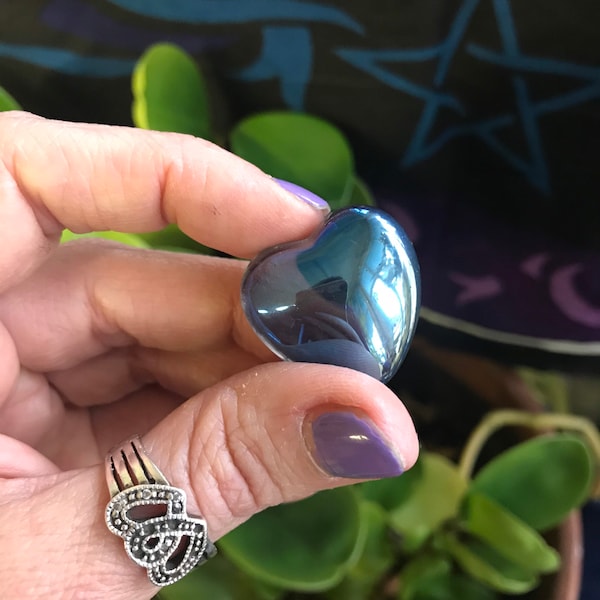 Aqua Aura Quartz Crystal Heart