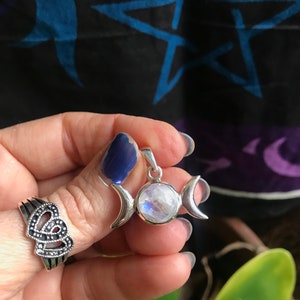 Triple Moon Amulet~ Rainbow Moonstone, Small/Medium
