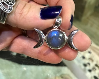 Triple Moon Amulet~ Labradorite~ medium/large