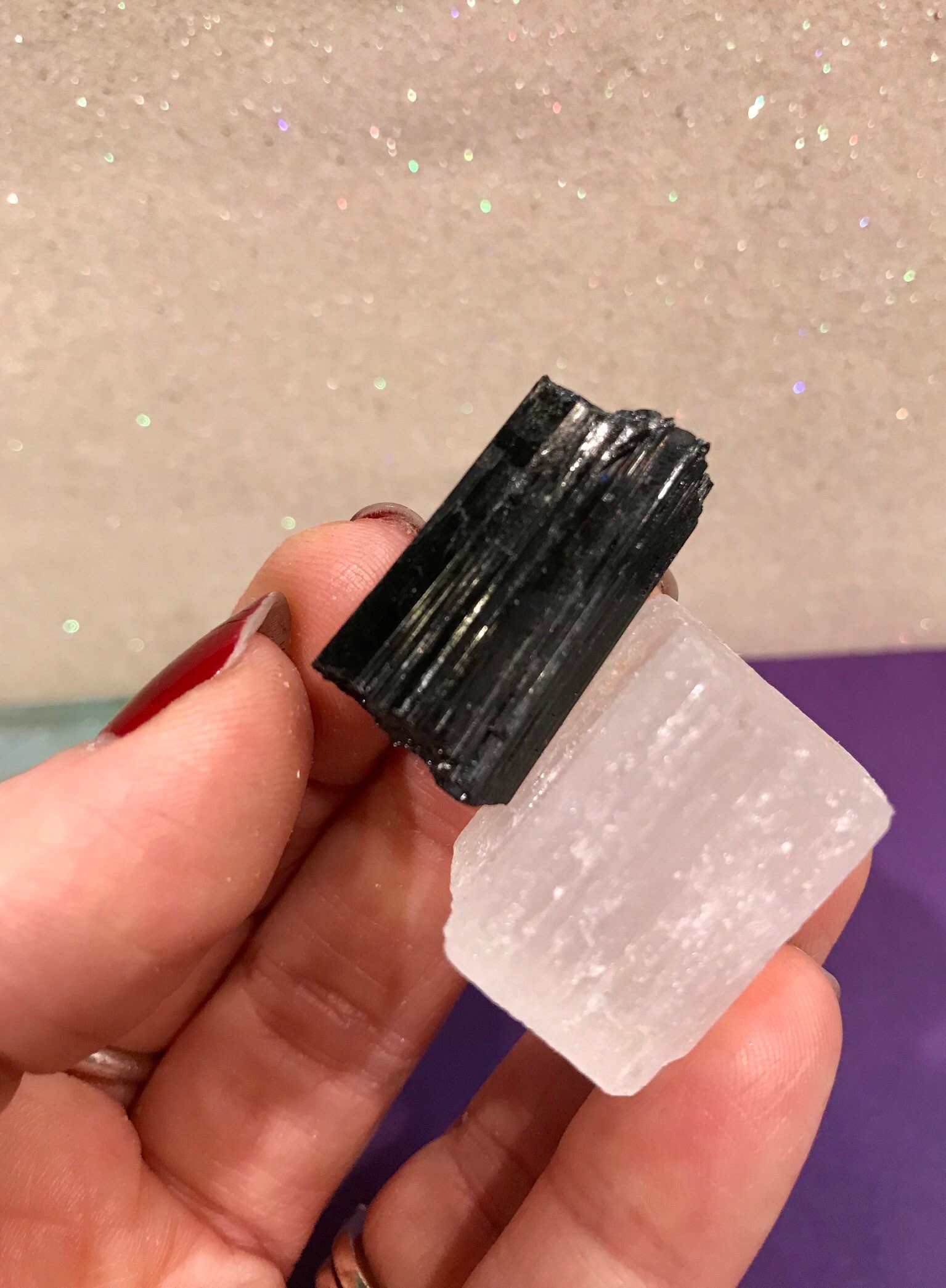 Empaths' Essential Pocket Duo~Natural Selenite &Black Tourmaline