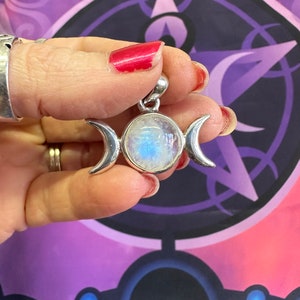 Triple Moon Amulet~ Rainbow Moonstone, medium/large