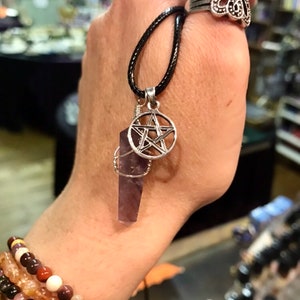 Witches Psychic Power Amulet~ Amethyst point and Sterling Silver Pentacle