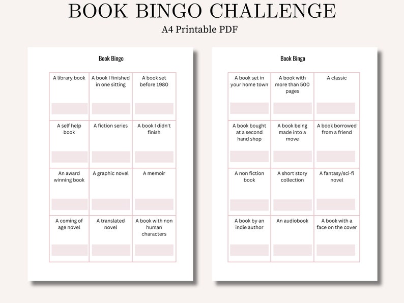 Book Bingo Template, Book Challenge, PDF A4 Printable Etsy Book Bingo Template, Book Challenge, PDF A4 Printable Etsy