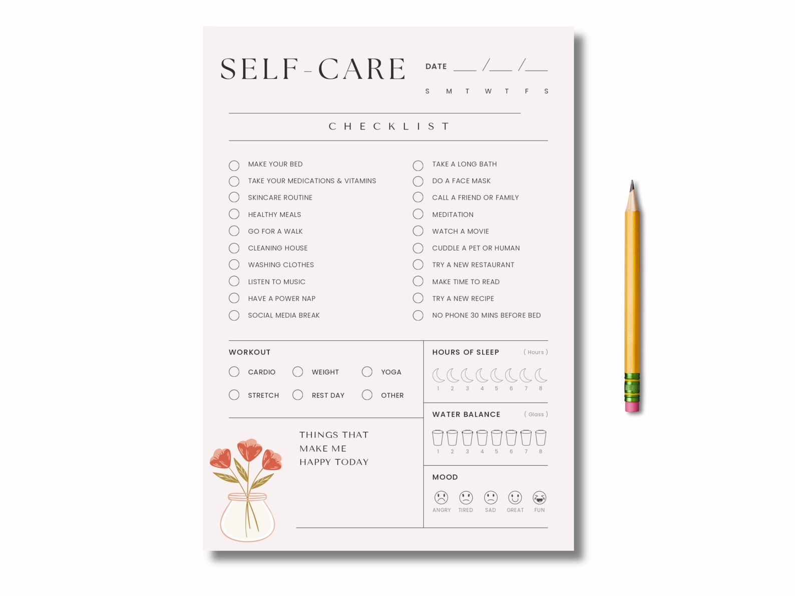 Self Care Checklist, Printable Template, A4/A5, Wellness Tracker ...