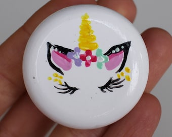Handmade carft Unicorn Drawer Knob: girl Kids Decor Pull (41mm)