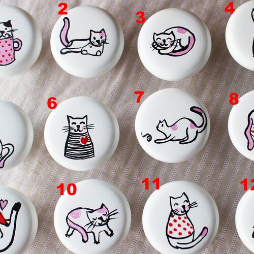 Handpainted Cat Knobs Breeds of Cats Drawer Pulls Dresser Etsy