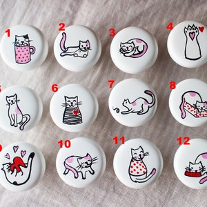Handpainted cat Knobs, breeds of cats Drawer Pulls, Dresser Pulls, Black and White, knobs, Kids Knobs