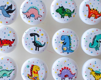Hand-Painted Dino Drawer Knobs: Kids Nursery Decor (41mm)