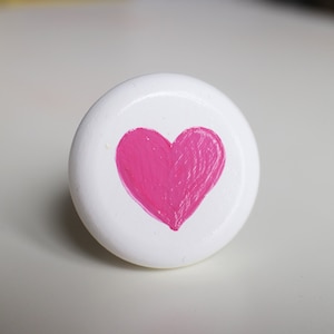 Hand-Painted Heart Cabinet Knob: Pink Kids Furniture Knob