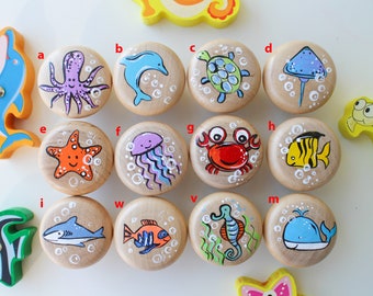 Hand-Painted Sea Animal Wooden Knobs: Kids Room Decor