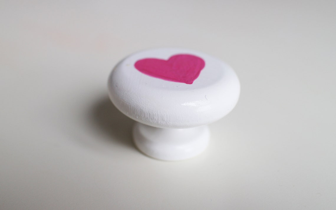 Handpainted Knobs White Knob Heart Knobs Knob Etsy