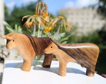 Handmade Wooden Bull Toy: Personalized Organic Wood Animal