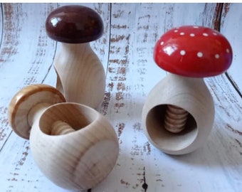 Mushroom with Screw Organic Wooden Toy Natural Learning Toy for Toddlers Montessori Wooden Toy Waldorf Educational Toy.