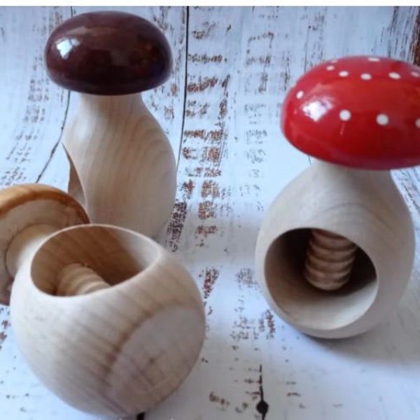 Mushroom with Screw Organic Wooden Toy Natural Learning Toy for Toddlers Montessori Wooden Toy Waldorf Educational Toy.