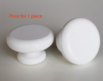 Handmade White Wood Knob: Round Cabinet Drawer Pull (1.06x1.5 in)