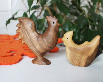Handmade Wooden Chicken Toy: Custom Name Organic Wood Rooster