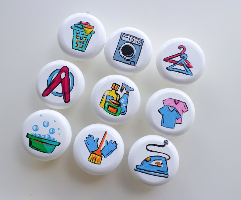 Hand Painted Knobs Laundry Mud Room Theme or Drawer Etsy