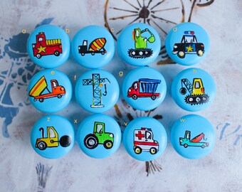 Hand Painted Transport Knobs: Truck Car Wooden Drawer Pulls