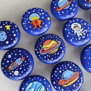 Handpainted Space Knobs Astronaut Dresser wooden Children's Dresser handmade craft : Astronaut, Rocket, Moon image 3