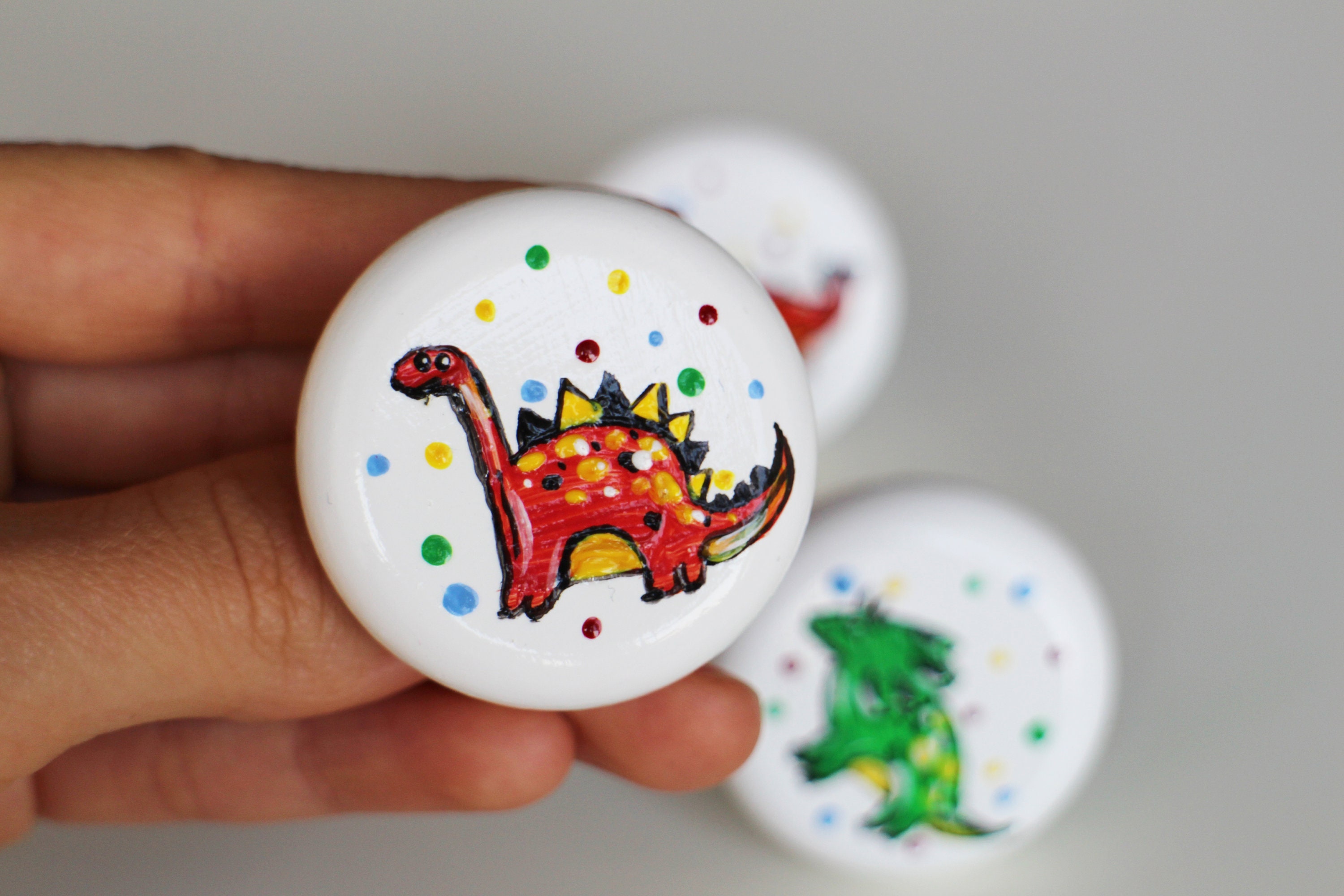 Dino wooden handpainted dinosaur drawer knobs Kids drawer Etsy