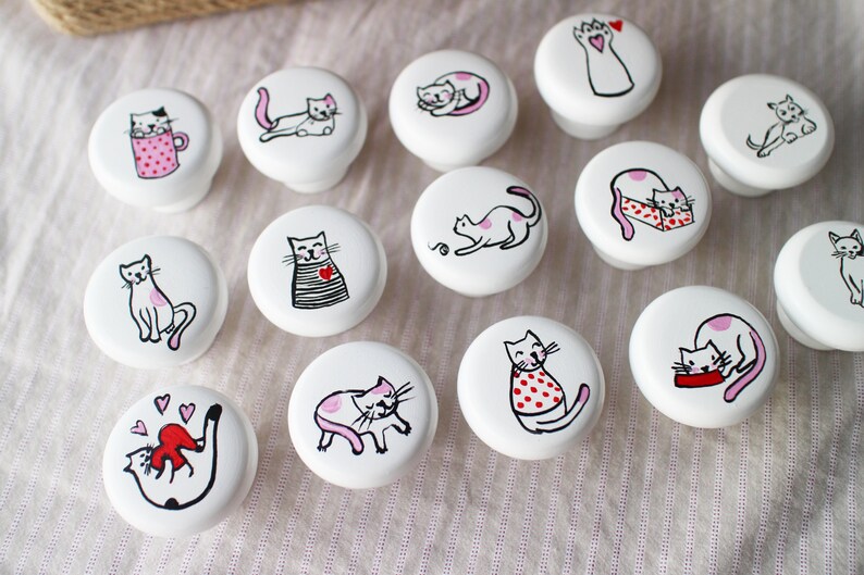 Handpainted Cat Knobs Breeds of Cats Drawer Pulls Dresser Etsy