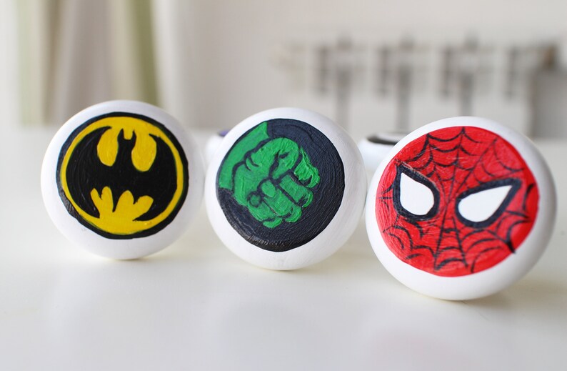 Super hero knobs Wooden handmade drawer knobs Superhero Etsy