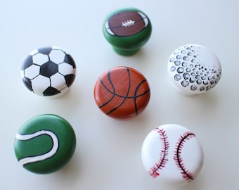 Hand-Painted Sports Balls Wood Drawer Pulls: Kids Room Decor