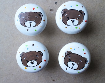 Hand-Painted Bear Wooden Drawer Knobs: Kids Decor Pulls (41mm)