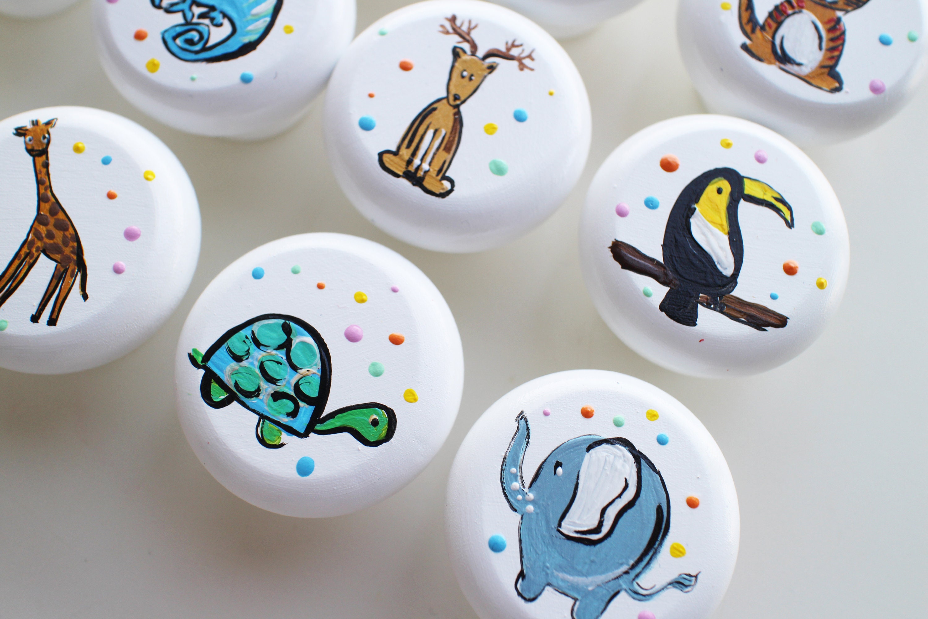 Hand Painted Knobs Animal Drawer Knobs Pulls Wooden Handmade Etsy UK