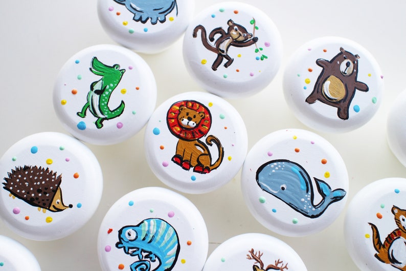 Hand Painted Knobs Animal Drawer Knobs Pulls Wooden Handmade Etsy