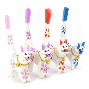 Handmade Wooden Cat Ring Holder Set: Carved Feline Figurine 4.8 (369)