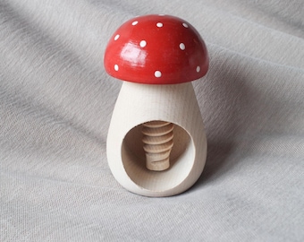 Wooden Mushroom Toy with Screw: Montessori Learning Toy