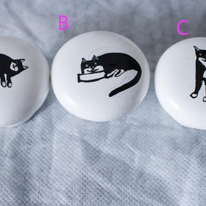 Handpainted wooden white knob black cat Knobs breeds of cats Drawer Pulls Dresser Pulls Black and White knobs Kids Knobs