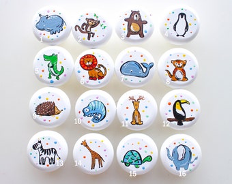 Hand-Painted Animal Knobs: Jungle Safari Wooden Drawer Pulls