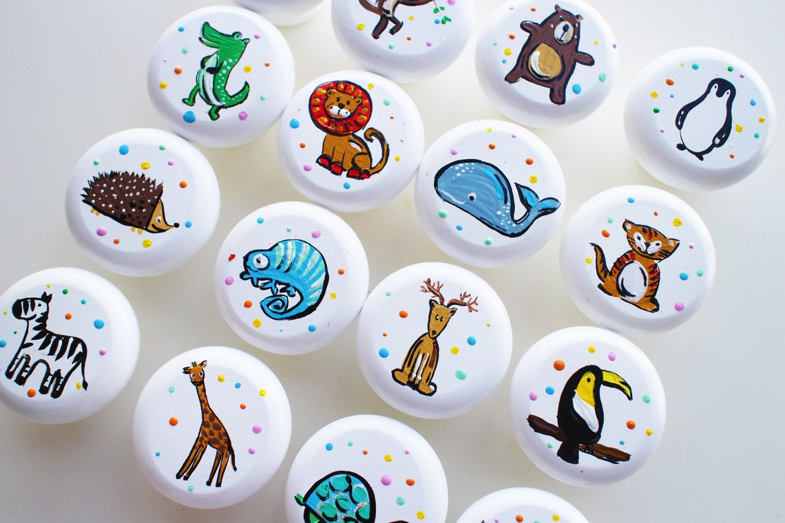 Hand painted knobs Animal Drawer Knobs pulls Wooden handmade Etsy