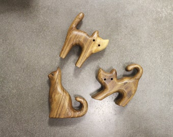 Handmade Wooden Cat Figurine Set: Waldorf Toy, Custom Name