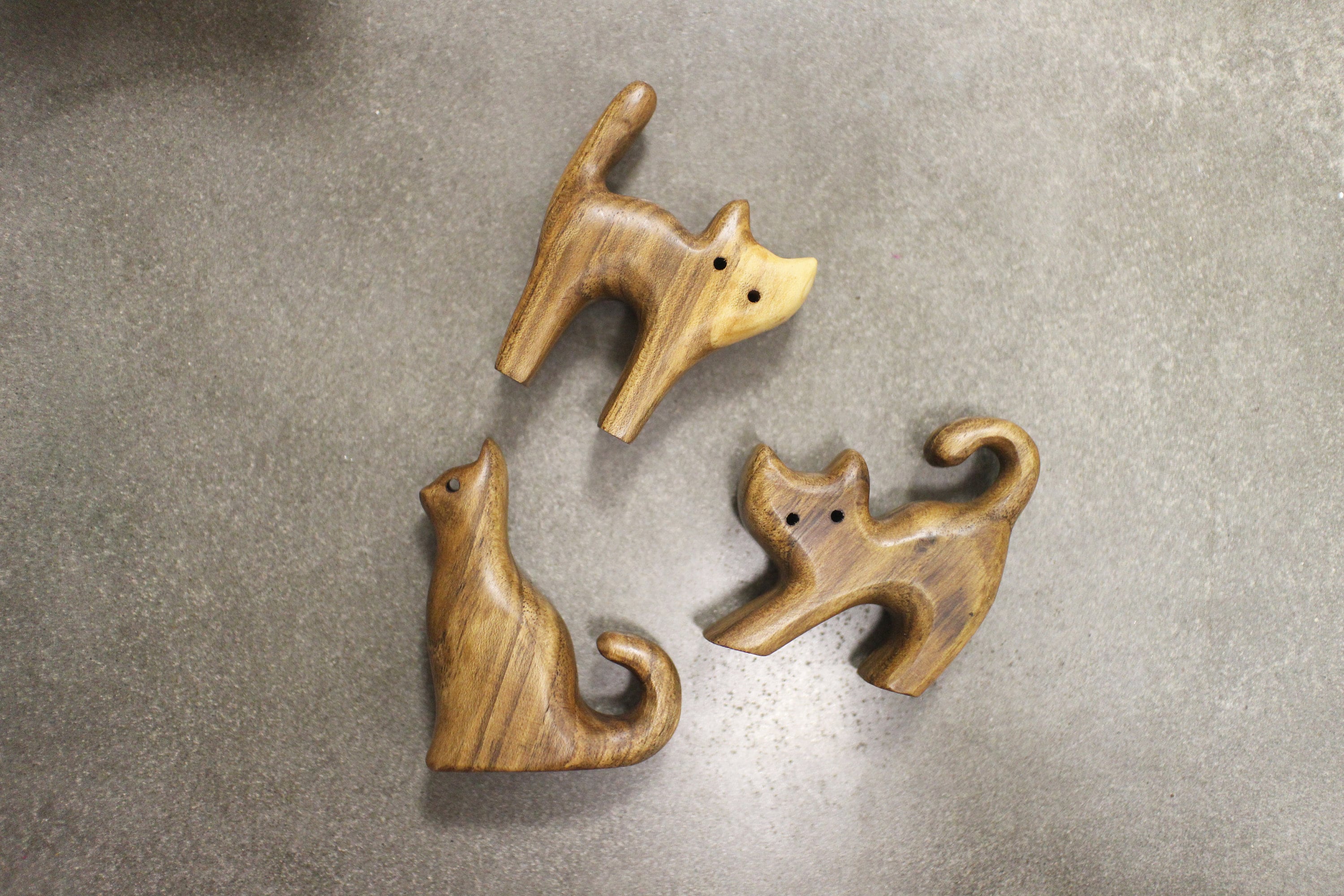 Handmade Wooden Cat Figurine Set: Waldorf Toy, Custom Name