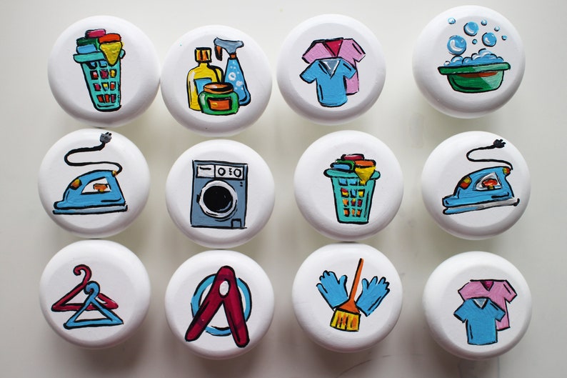 Hand Painted Knobs Laundry Mud Room Theme or Drawer Etsy