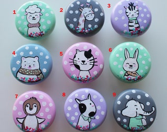 Hand-Painted Animal Wooden Knobs craft: Pastel Boho Children's Decor