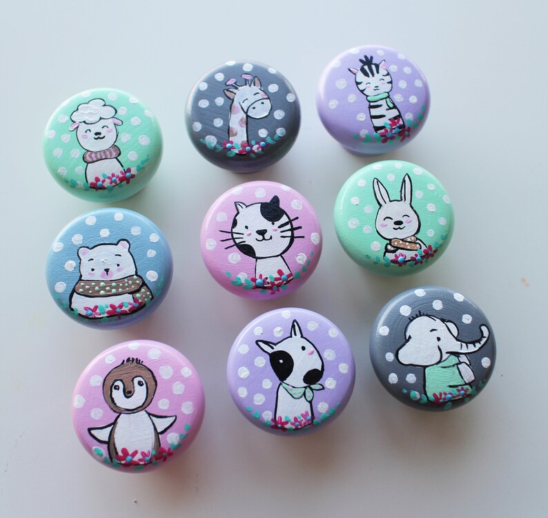 Hand painted knobs Animal Drawer Knobs pulls Wooden handmade Etsy