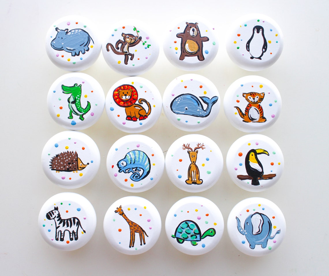 Hand painted knobs Animal Drawer Knobs pulls Wooden handmade Etsy