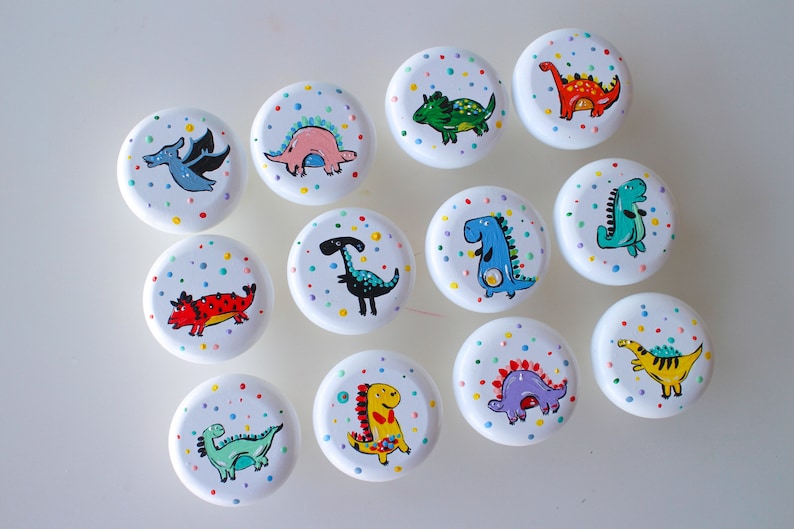 Dino Wooden Handpainted Dinosaur Drawer Knobs Kids Drawer Etsy