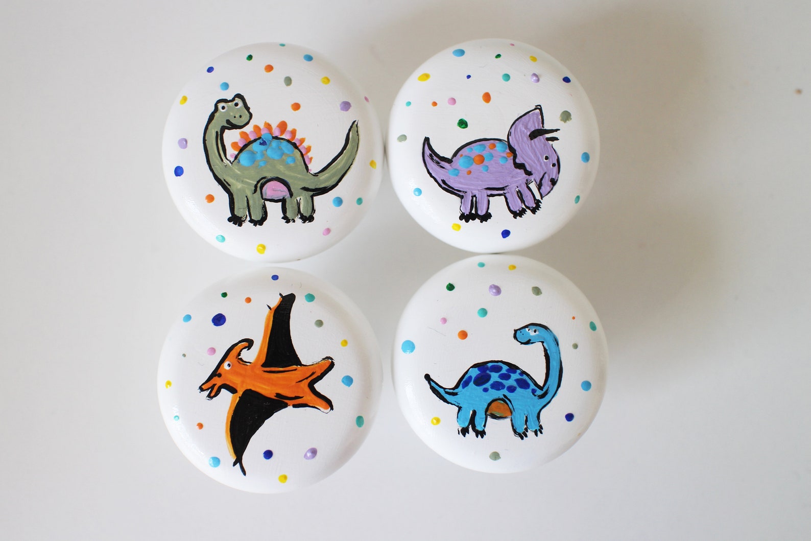 Dino Wooden Handpainted Dinosaur Drawer Knobs Kids Drawer Etsy