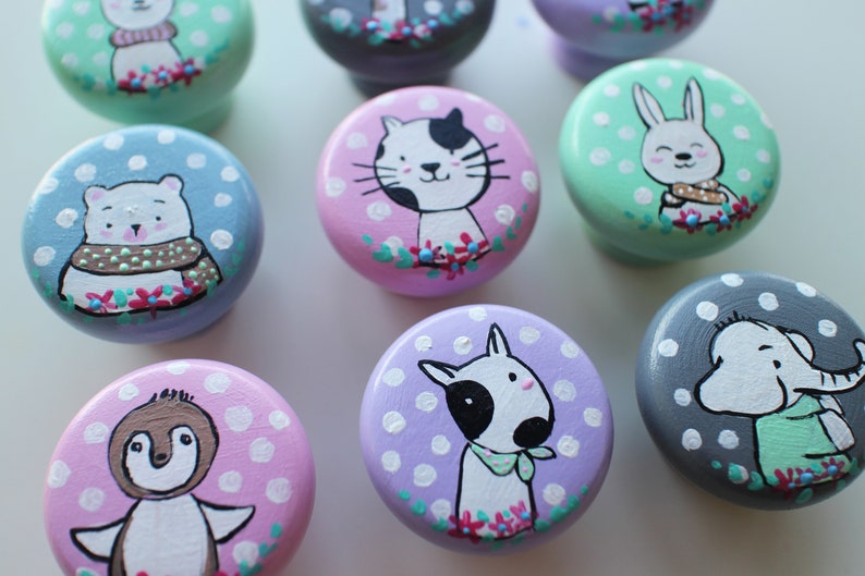 Hand painted knobs Animal Drawer Knobs pulls Wooden handmade Etsy
