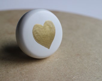 Handpainted knobs heart knob white gold decor white gold knob cabinet knob furniture knob white furniture Kids Knobs Drawer knobs and pulls