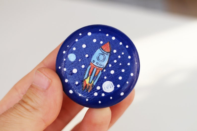 Handpainted Space Knobs Astronaut Dresser wooden Children's Dresser handmade craft : Astronaut, Rocket, Moon image 8