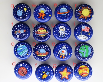 Handpainted Space Knobs Astronaut Dresser wooden Children's Dresser handmade craft : Astronaut, Rocket, Moon