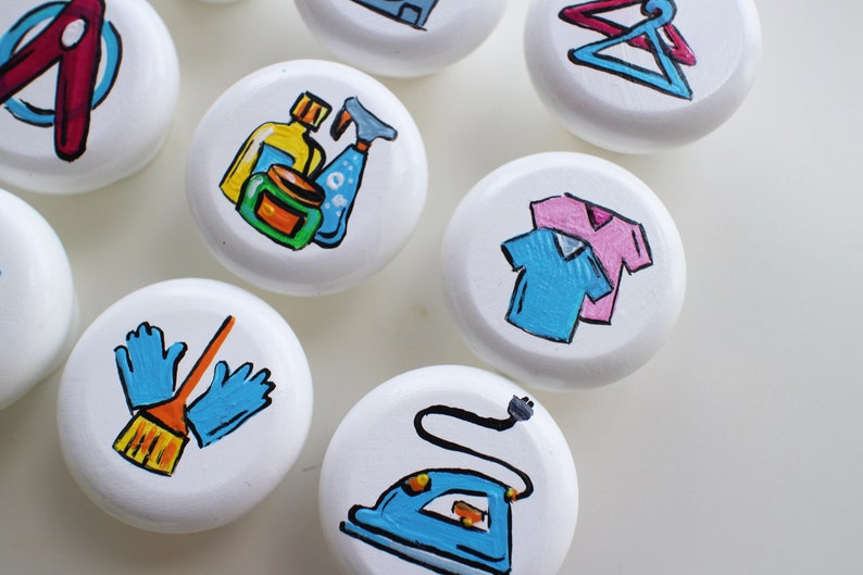 Hand Painted Knobs Laundry Mud Room Theme or Drawer Etsy