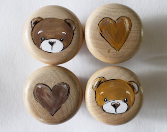 Handmade Bear Wooden Drawer Knobs: Kids Decor Pulls (41mm)